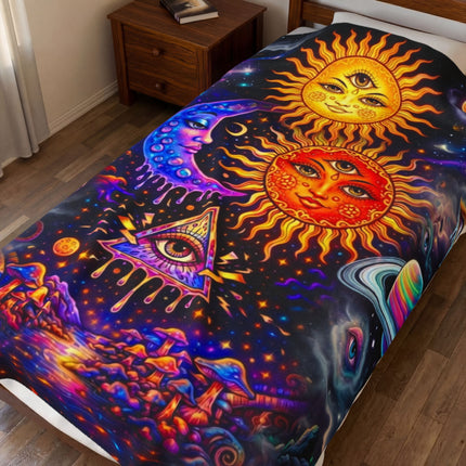 MINDFUL EYES OF THE SUNS AND MOON Psychedelic Blanket