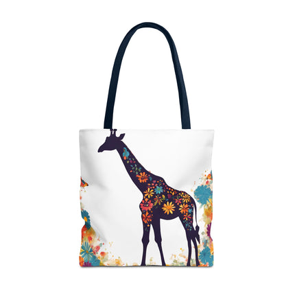 Giraffe Lovers Tote | Floral Safari Animal Grocery Bag | African Savanna Office Travel Carrier | Flower Collage Forest Cotton Traveler