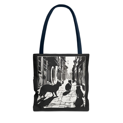 Cat Tote Bag | Town Cats Grocery Bag | Shadow Cat Alley Felines Travel Bag | Daily Office Cat Lovers Traveler Tote