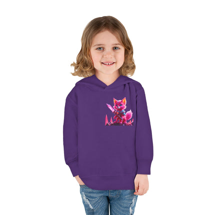 Neon Crystal Fox Toddler Girls Hoodie, Hot Pink Centaurian Cosmic Guardian Sweatshirt, Two Sided 2T 4T 5-6T Long Sleeve Hood