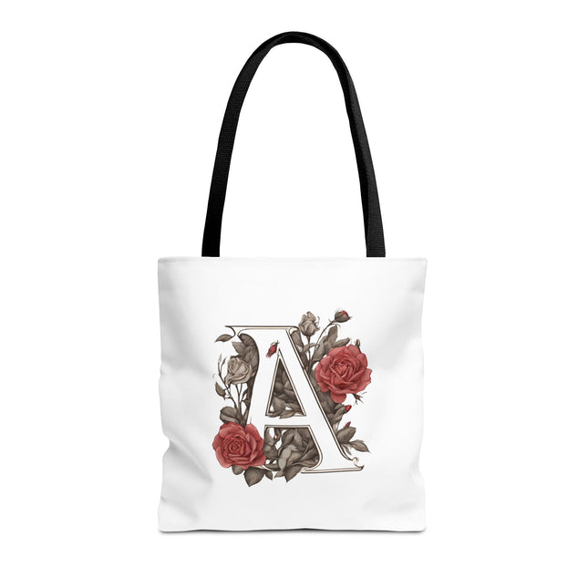 Custom Letter Personalized Tote | Rose Flowered Grocery Travel Bag | Floral Print Roses Office Laptop & Books or Exercise Overnight Carrier