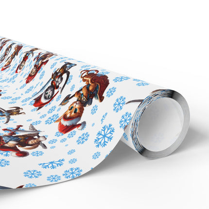 Christmas Wrapping Paper Kitten Warriors Snow Cats White Blue Red Santa Hats Snowflakes Presents Gift Wrap Holiday Gift Wrap Roll