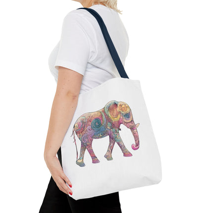 Elephant Lovers Tote | Majestic Color Pattern Custom Grocery Bag | Animal Gift Office Travel Carrier | Wild Woodland Business Traveler