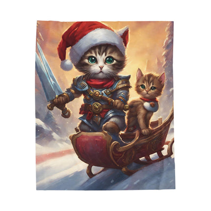 Christmas Blankets Kids Adults Blankets Velveteen Plush Blanket Cat Lovers Christmas Gift Santa Warrior Kitten Holiday Gift Cat Holiday Gift