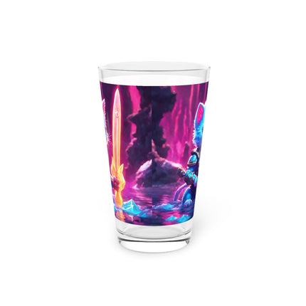 Warrior Cat Crystal Sword Drinking Glass, Glowing Neon Cave Drink Cup, Armored Kitten Pint Glass, Shielded Mystic Blade16 oz. Dinnerware