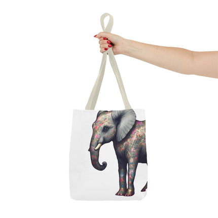 Elephant Gift Tote | Majestic Flower Pattern Grocery Bag | Animal Lovers Office Travel Carrier | Jungle Kingdom Endangered Cotton Traveler