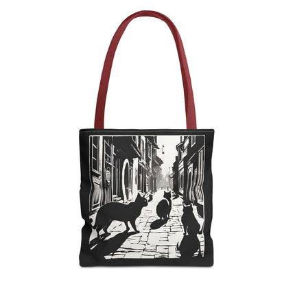 Cat Tote Bag | Town Cats Grocery Bag | Shadow Cat Alley Felines Travel Bag | Daily Office Cat Lovers Traveler Tote