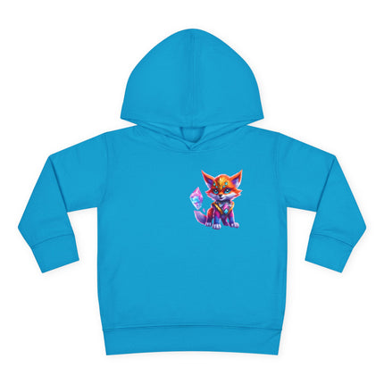 Rainbow Crystal Fox Toddler Girls Hoodie, Orange Blue Cosmic Guardian Sweatshirt, Two Sided 2T 4T 5-6T Long Sleeve Hood
