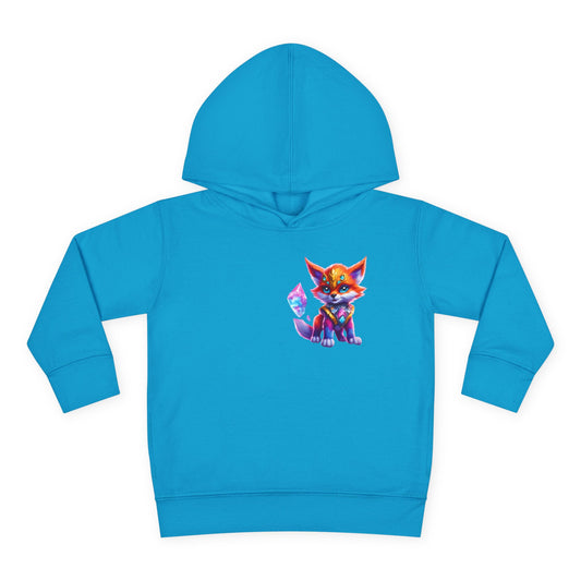 Rainbow Crystal Fox Toddler Girls Hoodie, Orange Blue Cosmic Guardian Sweatshirt, Two Sided 2T 4T 5-6T Long Sleeve Hood