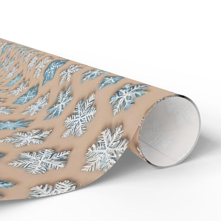 Christmas Wrapping Paper Snowflake Blue White Beige Gift Wrap Holiday Gift Wrap Roll