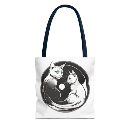 Cat Tote Bag | Moon Light Cats | Emerald Green Eyes Grocery Bag | Moonlit Mews Print Shopping Bag | Two Sided Office Carrier