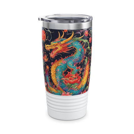 Dragon Tumbler | Japanese Flower Pattern Drink Companion | Floral Japan Insulated Travel Mug | Exercise Office College Road Trip Coffee Gift