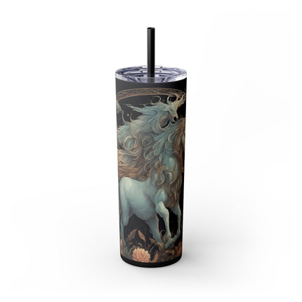 MAJESTIC MYTHS Skinny Tumbler - Horned Goat Horse Floral Moon Fantasy Traveler