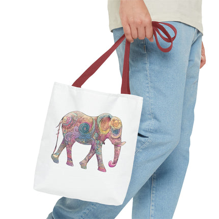 Elephant Lovers Tote | Majestic Color Pattern Custom Grocery Bag | Animal Gift Office Travel Carrier | Wild Woodland Business Traveler
