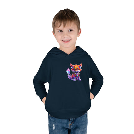 Rainbow Crystal Fox Toddler Girls Hoodie, Orange Blue Cosmic Guardian Sweatshirt, Two Sided 2T 4T 5-6T Long Sleeve Hood