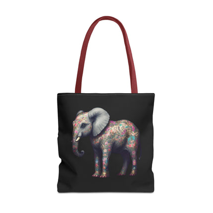 Elephant Gift Tote | Majestic Flower Pattern Grocery Bag | Animal Lovers Office Travel Carrier | Safari Kingdom Endangered Cotton Traveler