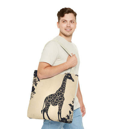 Giraffe Lovers Tote | Floral Safari Animal Grocery Bag | African Savanna Office Travel Carrier | Grassland Wood Forest Cotton Traveler