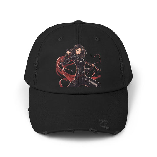 Anime Girl Cap, Black Tight Leather Outfit Sexy Cute Hat, Japan Cartoon Katan Sword Swinging Style Head Gear, Spring, Summer, Fishing Wear