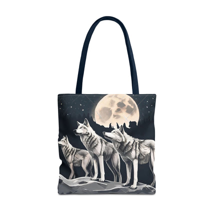 Moon Wolves Tote | Night Sky Mountain Wolf Pack Grocery Bag | Laptop & Book Carrier | Home Office Wooded Wild Dogs Travel Overnight Gift