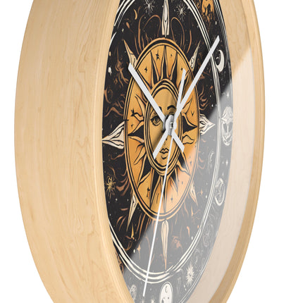 Sun and Moon Wall Art Clock | Celestial Solstice Astronomy Wiccan Hanging | Comet Constellations Home Office Solar System Pagan Decor Gift