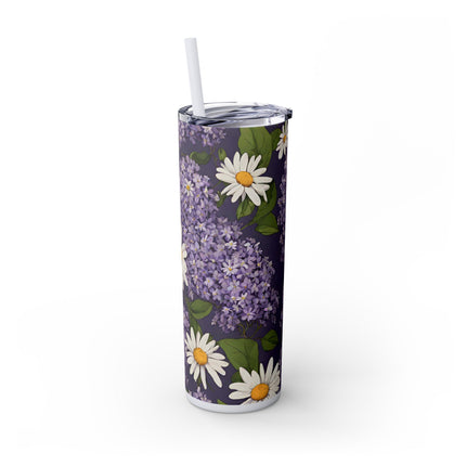 DAISIES AND LILACS Skinny Tumbler - Flowered Car Traveler Cup