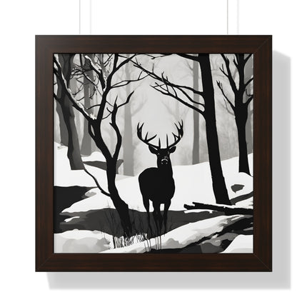 SNOWY CREEK BIG BUCK - Deer Hunter Winter Shadow Framed Wall Art