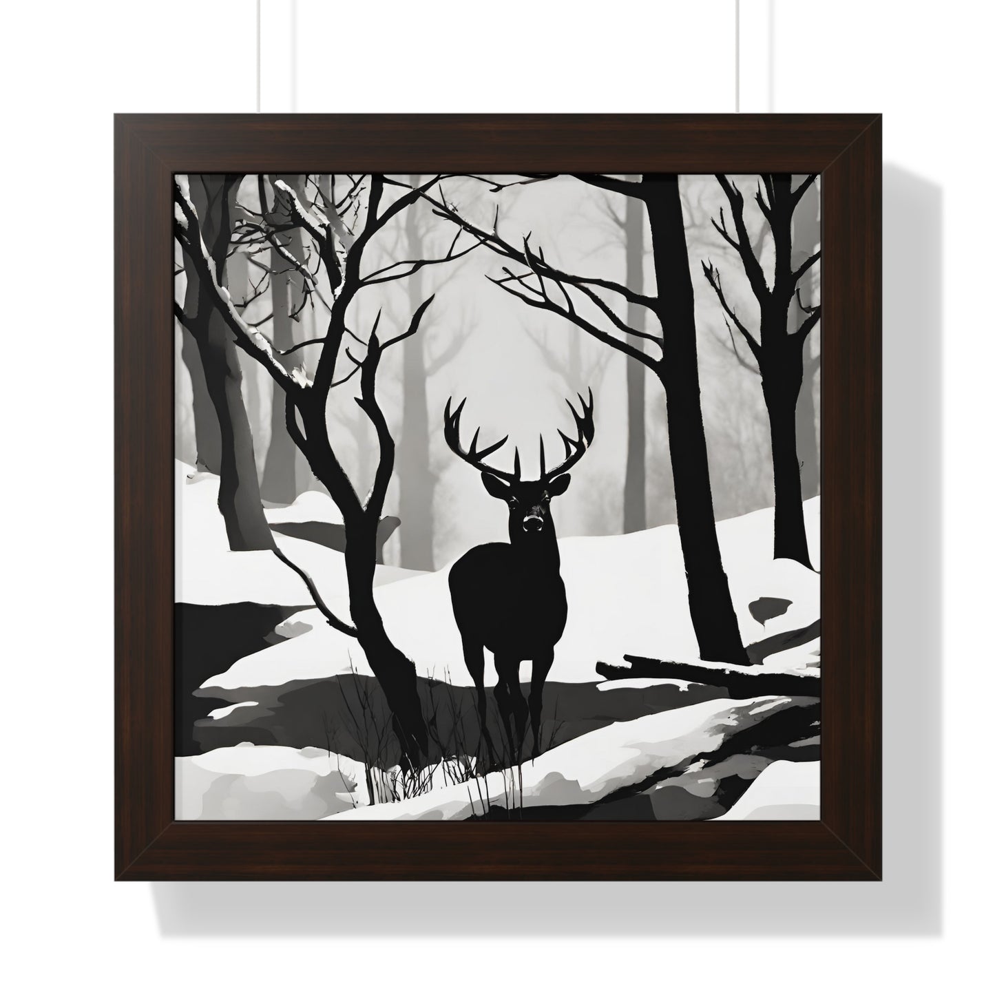 Animal Wall Art, Deer Hunter Picture, Big Buck Print, Hunting, Snowy, Creek, Shadow Wall Hanging, Winter Snow Image, Living Room Poster