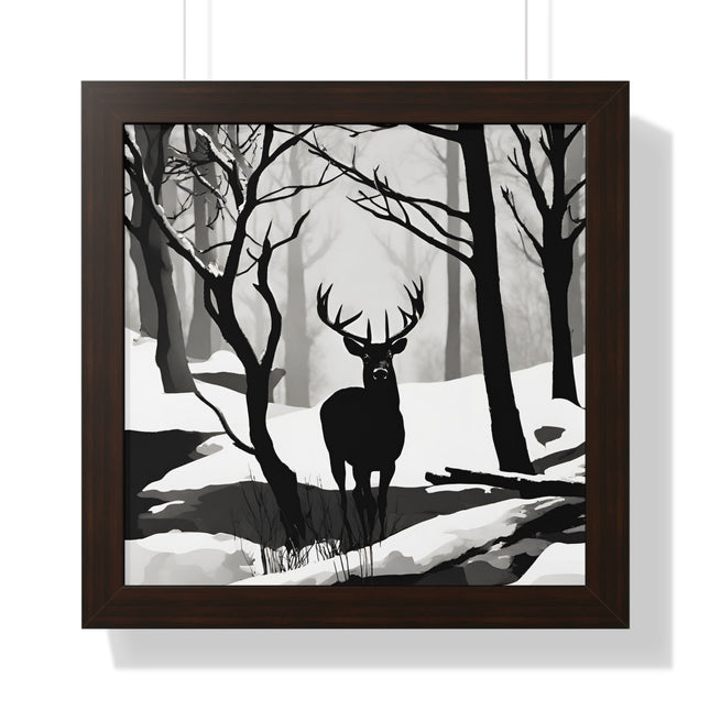 SNOWY CREEK BIG BUCK - Deer Hunter Winter Shadow Framed Wall Art
