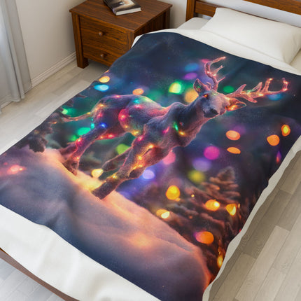 Mythical Deer Christmas Blanket, Kids Adults Mystical Lights Plush Throw, Festive Fantasy Lovers Gift, Snow Creatures Holiday Twin Cover