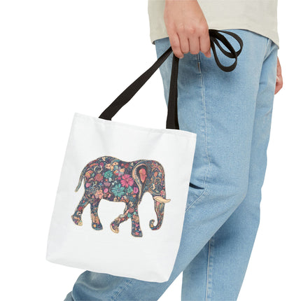 Flower Elephant Lovers Tote | Majestic Color Pattern Custom Grocery Bag | Animal Gift Office Laptop Travel | Wild Safari Business Traveler