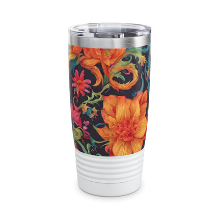 Dragon Tumbler | Japanese Flower Pattern Drink Companion | Floral Japan Insulated Travel Mug | Exercise Office College Road Trip Coffee Gift