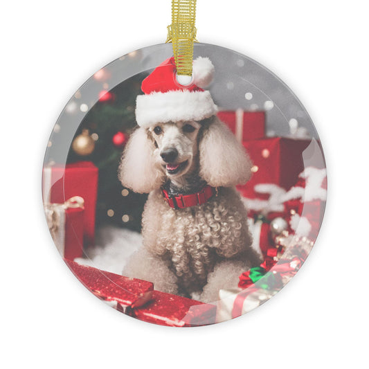Poodle Christmas Ornament, Holiday Tree Decoration, Adorable Dog Ornament, Dog Lovers Gift, Round Glass Keepsake, Pet Xmas Collectible