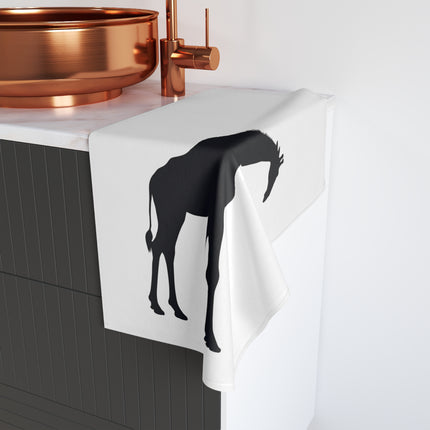 Giraffe Hand Towel | Black Outline Silhouette Animal Decor | Bathroom Accent Drying Cloth | Spring & Summer Shadow Savana Polyester Gift