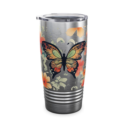 BUTTERFLY Tumbler - Flying Insect Flower Pattern Travel Mug