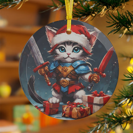 KITTEN SANTA WARRIOR Christmas Ornament