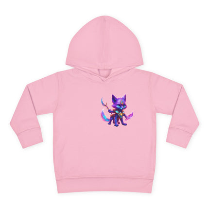 Neon Glowing Crystal Fox Toddler Girls Hoodie, Violet Blue Centaurian Cosmic Guardian Sweatshirt, Two Sided 2T 4T 5-6T Long Sleeve Hood