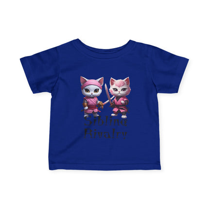 Warrior Cat Samurais Infant Gift Shirt, Sibling Rivalry Ninja Kitten Tee, Cute Sword Kitty Short Sleeve Baby Tshirt