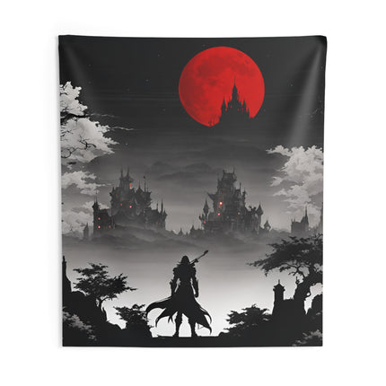 DEATH AND TERROR AWAIT Video Game Inspired Wall Tapestry - Retro Gaming Horror Decor