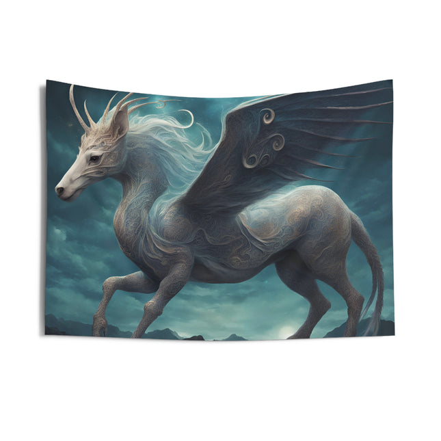 Majestic Myths Wall Art Decor | Pegasus Horned Winged Horse Tapestry | Sky Cloud Fantasy Game Room Hanging | Mythological Bed Room Gift