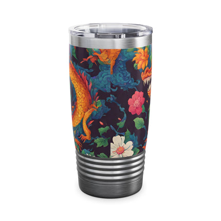 Dragon Tumbler | Japanese Flower Pattern Drink Companion | Floral Japan Insulated Travel Mug | Exercise Office College Road Trip Coffee Gift
