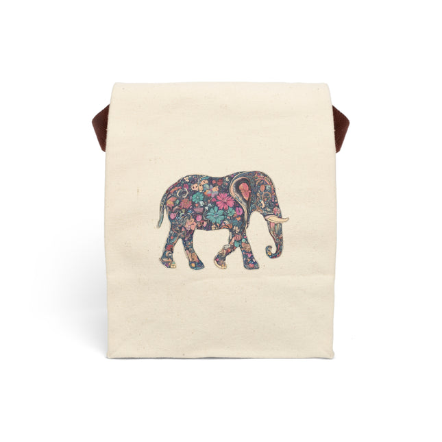 Flower Elephant Canvas Lunch Bag, Floral Pattern Animal Work Office & College Gift, Majestic Safari Kingdom Mammal Meal or Snack Carrier