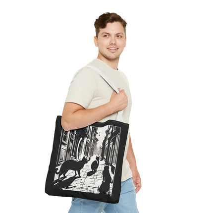 Cat Tote Bag | Town Cats Grocery Bag | Shadow Cat Alley Felines Travel Bag | Daily Office Cat Lovers Traveler Tote