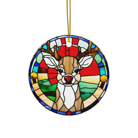 Rudolph Christmas Tree Decoration Ceramic Stained Glass Ornament Design Reindeer Ornament