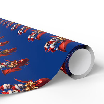 Christmas Wrapping Paper, BLUE, Dragon Gift Wrap, Red Holiday Paper, Flying Dragon Presents, Holiday Gift Wrap Roll