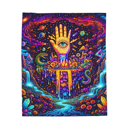 PSYCHEDELIC MIND'S EYE PALM Trippy Waterfalls Blanket
