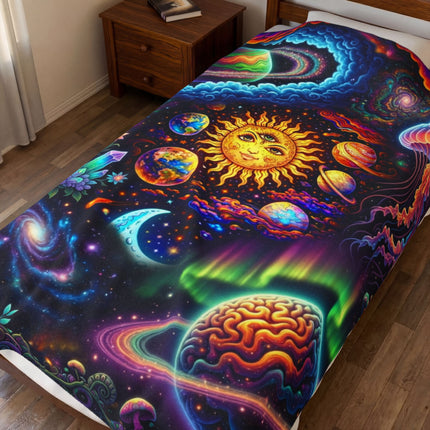 PSYCHEDELIC SOLAR SYSTEM Trippy Galaxy Blanket