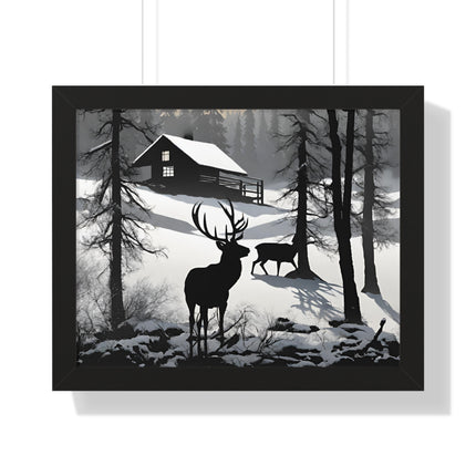 WINTER BUCK SHADOW - Deer Hunter Cabin Framed Wall Art