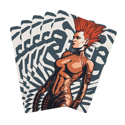 Emo Punk Girl Playing Cards, Leather Clad Woman Custom Poker Deck, Futuristic Rummy, Mohawk Babe Blackjack