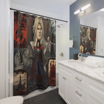 A LEGEND APPEARS IN THE LEGACY OF HIS FATHER Video Game Inspired Abstract Collage Shower Curtain