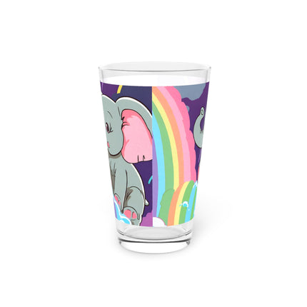 Child's Drinking Glass, Elephant Rainbow Waterfall Cup, Flowing Color Rainfall Toddler Pint Drinkware, Cartoon Style Kids Dinnerware